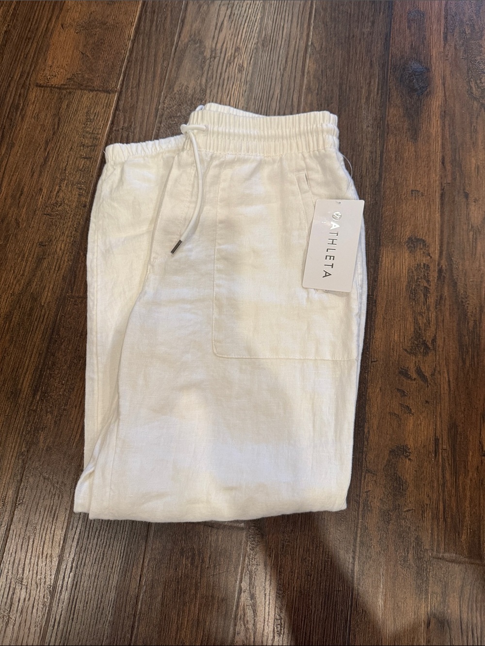 Athleta White Drawstring Linen-Blend Joggers